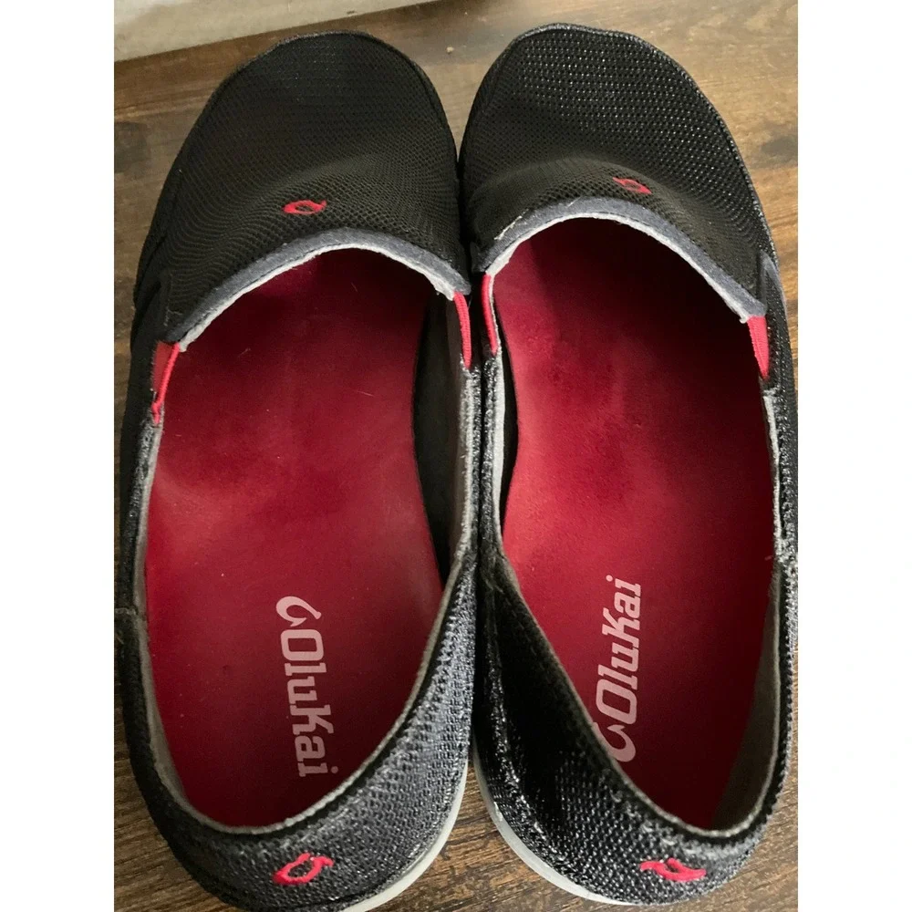 OluKai Nohea Mesh Mens Slip On Shoes Black Red Loafers 10188-4040 US 9.5